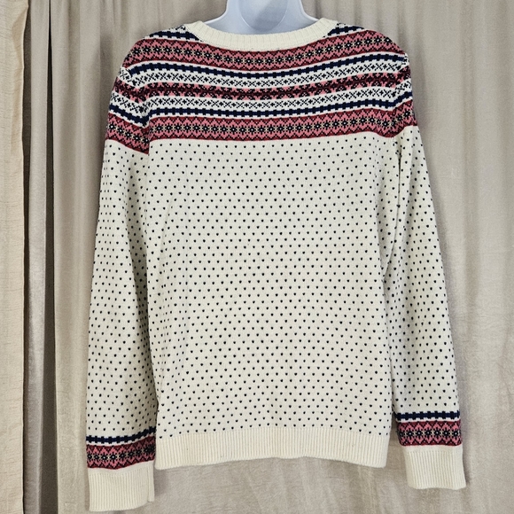 NWOT Talbots white & pink Lambswool blend Fair Isle cardigan sweater Women Large - Picture 5 of 7